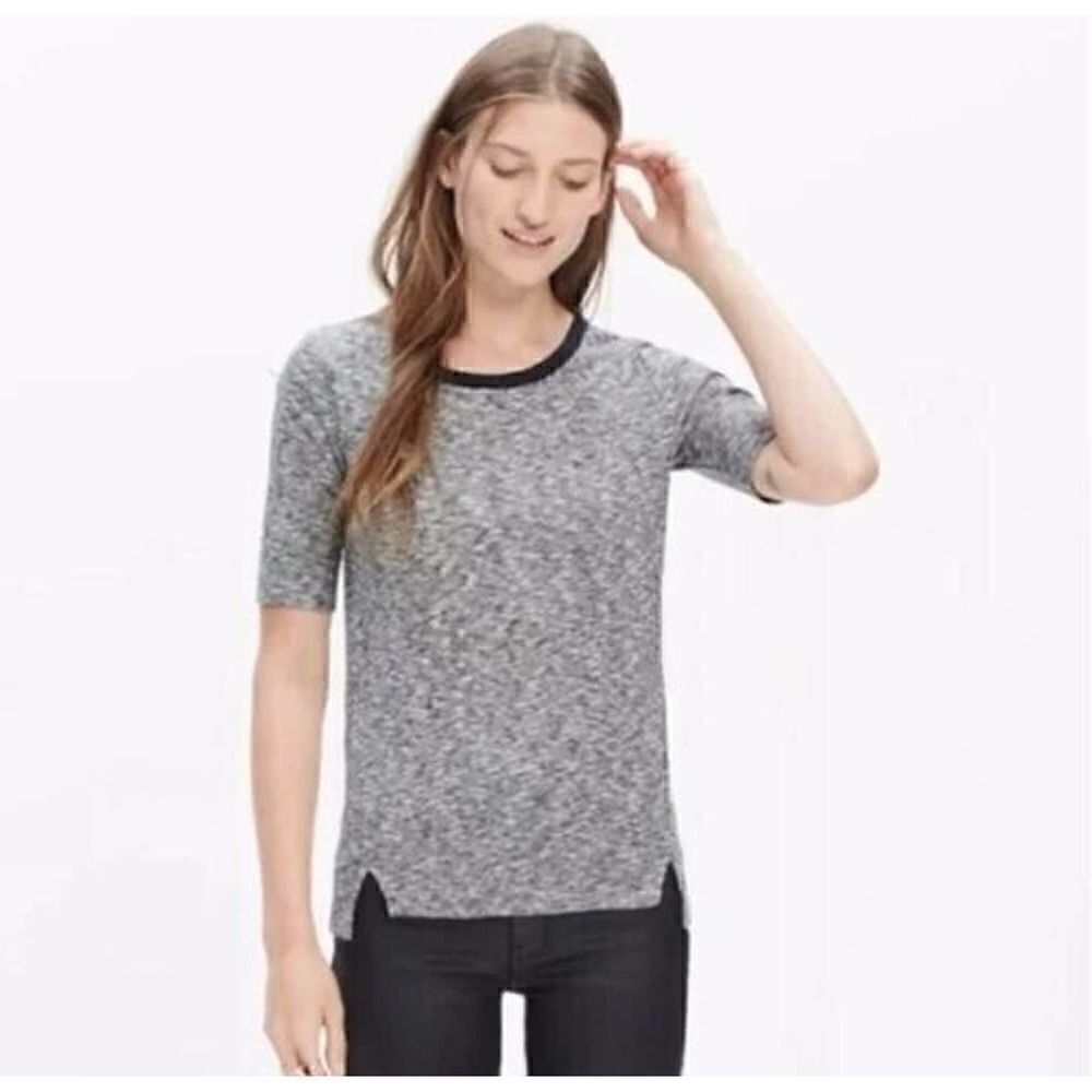 Madewell Soundcheck Ringer Tee 100% Cotton Knit T-Shirt Marled Grey Black Sz M
